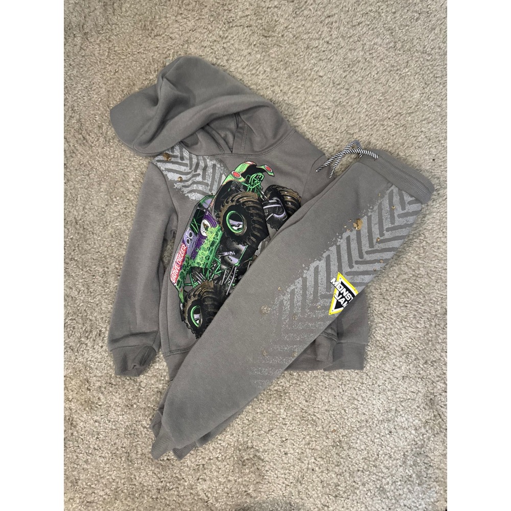 Monster Jam Grave Digger Hoodie and Jogger Pants Set Gray 3T